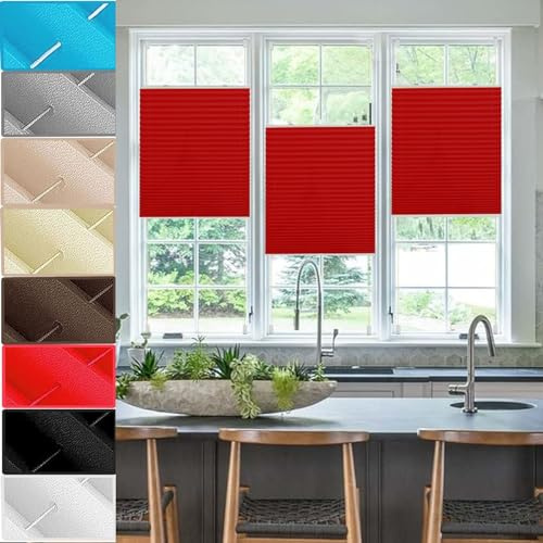 Estor Enrollable Opaco, 70 x 100 cm Klemmfix sin taladrar, Tejido, Cortina Opaca para Puerta o Ventana, Estores Noche y Dia Elegantes para Puertas y Ventanas, Rojo