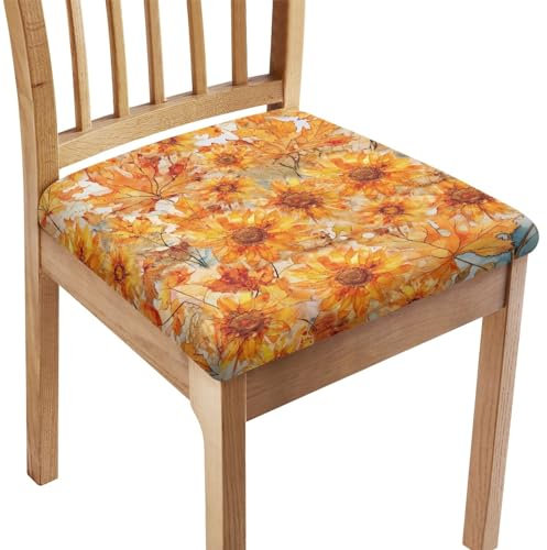 FANSU Sonnenblume Drucken Esszimmerstuhl Sitzbezüge, Stuhlbezug Sitzfläche 1 2 4 6er Set - Stuhl Sitzbezüge/Bezug für Stühle/Stuhlhussen für Stühle, für Küche (Sonnenblume,4 Stück)