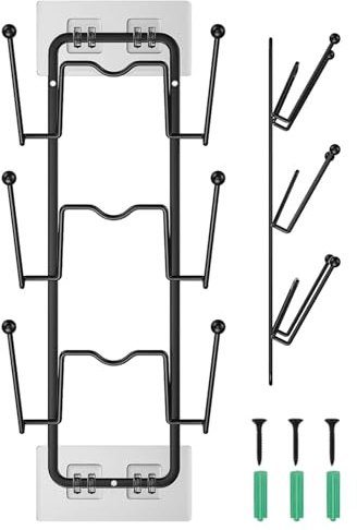 Organiseur de couvercle de casserole – Support de couvercle de casserole | Support de couvercle de casserole à 3 niveaux, adhésif mural/porte, support de couvercle de casserole en acier