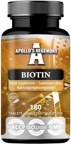 Biotina 10 mg per compressa - 180 compresse vegane - 720 dosi - Supporta la salute di pelle, unghie e capelli - Integratore di vitamina B7 - da Apollo's Hegemony