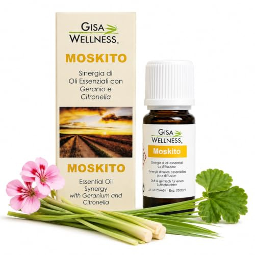 Moskito Sinergia 7 Oli Essenziali per Diffusori 10 ml | Aromaterapia | con Olio Essenziale Citronella, Lavanda, Geranio, Menta Piperita, Eucalipto da Agricoltura Biologica 100% Puri Gisa Wellness