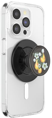 PopSockets Phone Grip for MagSafe, Magnetic Holder, Phone Stand, Black - Pear Blossom