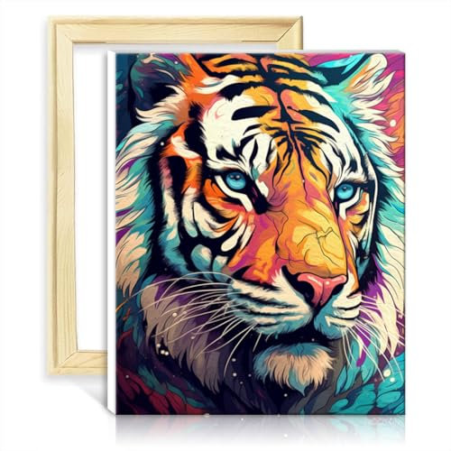 TANGFEIY Ölgemälde-Set, Doodle Tiger, Ölgemälde für Erwachsene zum Selbermachen, mit Pinseln und Acrylpigmenten auf Leinwand, Bilder für die Wanddekoration zu Hause, DIY-Rahmen (30 x 40 cm)