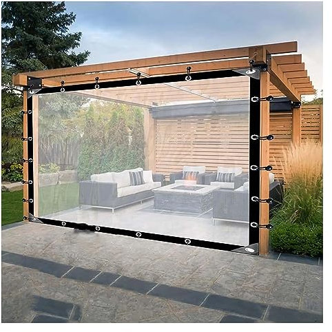 Transparenter Vinyl-Terrassenvorhang, Vordach, Zelt, Outdoor-Vorhang mit transparenter Plane, für Bildschirme, Zimmer, Pavillons, Veranden, 2,5 x 5 m, transparente Farbe, wetterfest und langlebig