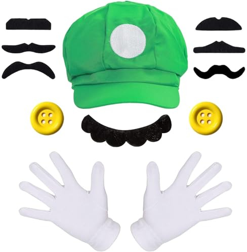 iZoeL Rotes und Grünes Kostüm Accessories Mütze Hut Handschuhe Bart gelbe Knöpfe Faschingkostüme für Fasching Karneval Halloween Cosplay Mottoparty Kostüm für Damen Herren