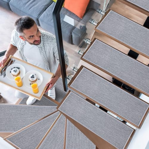 YISUN 15pcs Marchettes D'escalier Antidérapantes 20x65cm Tapis D'escalier Sécurité pour Enfants Aînés Animaux (Gris)