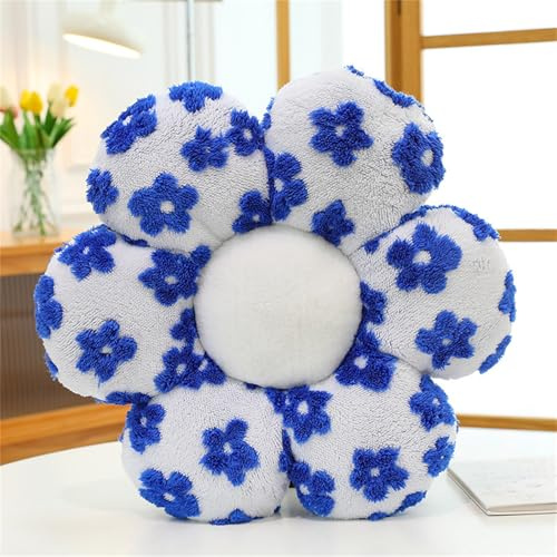 Chickwin Süße Blumenkissen, Blumenboden Kissen Blumenförmiges Plüsch Weiches Blumen Kissen Aesthetic Kawaii Blumenform Kissen für Zimmer Hause Sofa Dekoration (Weiße Blaue Blume,50CM)