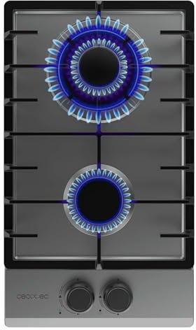 Cecotec Placa de Gas Butano y Natural 2 Fuegos Bolero Squad G 2200F Inox. 5250W, Acero Inox, Parrillas Completas Hierro Fundido, Quemador WOK Triple Corona, Encendido Eléctrico, Sistema Seguridad