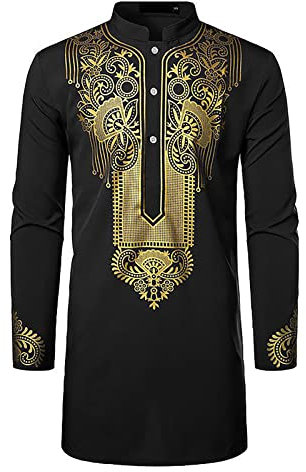 Herren Abaya Thobe arabisches langes T-Shirt mit Kaftan-Kragen, einfarbig, Muslimischer Kaftan, Thobe-Mechaniker-Anzug, Schwarz , S