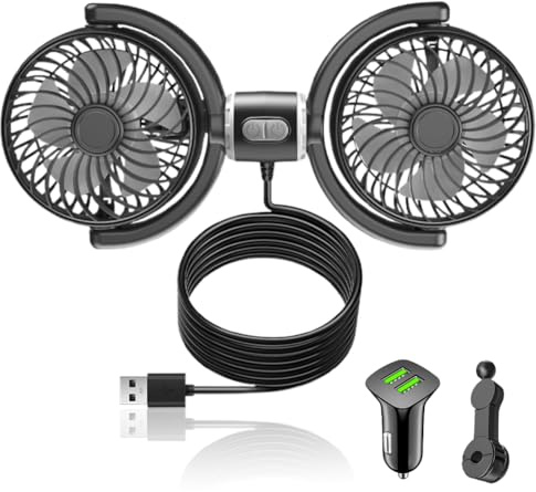 FOGARI Ventilatore USB per auto per sedile posteriore, ventilatore per sedile auto ruotabile a 360°, ventilatore di raffreddamento per auto con controllo separato a 3 velocità