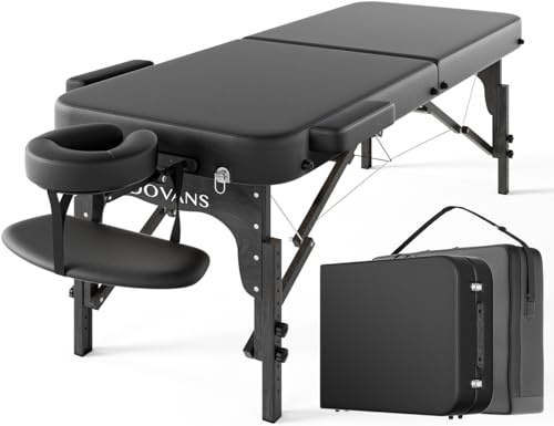 DOVANS Professionelle Massageliege, tragbar, 2-fach gefaltet, hochwertiger elastischer Schaumstoff, Holzbeine, hält bis zu 500 kg, 10 Höhen, verstellbar, mit Tragetasche, komplett schwarz