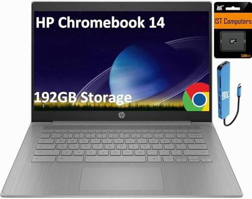 HP Chromebook 14 Laptop (14 Anti-Glare, Intel Celeron N4500, 4GB RAM, 192GB Storage (64GB + 128GB SD)) for Home & Student, Lightweight, Fast Charge, 10-Hr Battery Life, IST HUB, Wi-Fi 6, Chrome OS