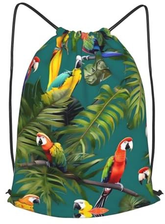 Miljövänlig dragsko simväska tropisk pla och papegojor tryck simväskor lätt sport gym säck för barn shopping aktiviteter 36 x 42 cm