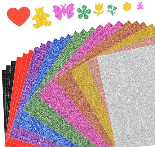 30 Láminas de Papel Brillante para Manualidades, Papel Autoadhesivo A4 con Purpurina en 10 Colores, Cartulina Reluciente para DIY Tarjetas y Scrapbooking