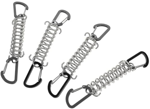 TOGEVAL Hebilla de Resorte para Cuerda de Tienda de Campaña, Acero Inoxidable, Color Negro, Mini Tamaño, 4 Unidades, Tensor Portátil Resistente al Viento para Camping y Senderismo