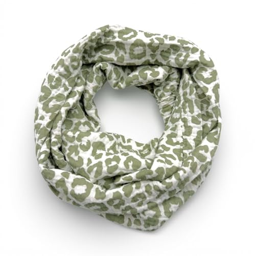 Damen Musselin Loop Schal Leo Print Frühling Herbst Made in Italy