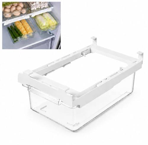 GOOGO Transparente Kühlschrank Organizer Schublade, 27×17×8.5 cm, Ausziehbarer Organizer Kühlschrank für Eier, Obst und Snacks, PET/PP Kühlschrank Boxen für Küche und Gefrierschrank