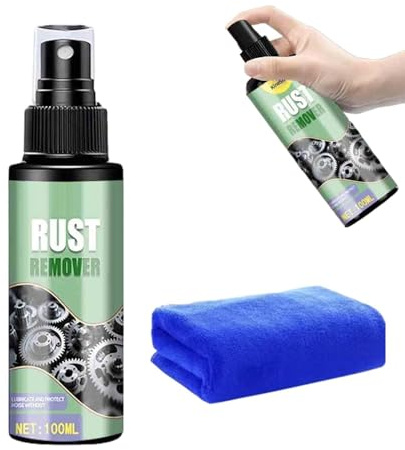 Generisch Spray eliminador de óxido para metal, 100 ml, spray de limpieza de acción rápida, eliminador de polvo de hierro con paño, para mantenimiento de coche, cadena de bicicleta, muebles de jardín