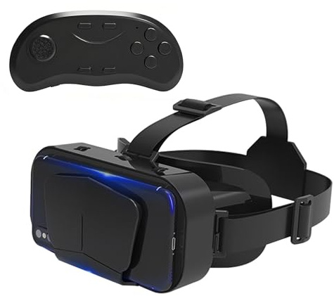 Gafas Realidad Virtual VR 3D, Visor Realidad Virtual 3D con Controlador, Compatible con Pantallas 4,7-7,2 Pulgadas, Distancia Interpupilar Ajustable para PelíCulas Y Juegos En 3D,Black+B01 Handle