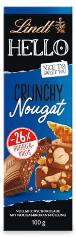 Lindt Schokolade HELLO Crunchy Nougat, Promotion | 6 x 100 g Tafel | Vollmilch-Schokolade mit Nougat-Krokant-Füllung | Schokoladentafel | Schokoladengeschenk