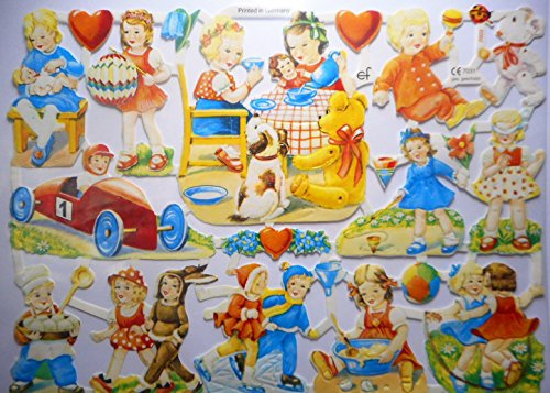 Glanzbilder Kinder spielen Hund Auto Ball EF 7031 Oblate Posiebilder Scrapbook Deko GWI 424
