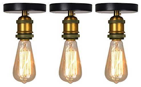 iDEGU 3 Stück Vintage Edison Lampenfassung E27, Retro Deckenleuchte Halter Deckenlampe Sockel Deckenfassung Metall Lampensockel, Messing Fassung