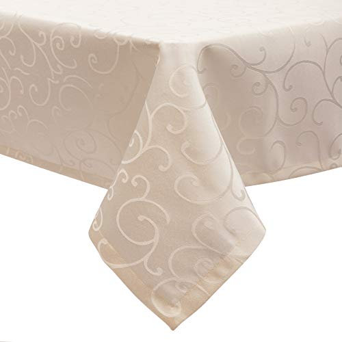 EUGAD Tischdecke Damast Ornamente Seidenglanz Kringel/Circle Design Tafeldecke mit Saum, Tischtuch Größe & Farbe wählbar, Edel Tisch Decke Abwaschbar und Bügelfrei, Eckig 130x220 cm Campagner