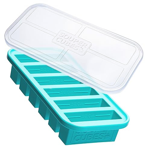 Souper Cubes 1/2 Cup Silicone Freezer Tray for Batch Cooking, Aqua, 1-Pack | 100% Platinum-Cured Silicone Freezer Mould For Food, Perfect for Storing Soups, Rice, Smoothie Prep, Oven & Microwave Safe