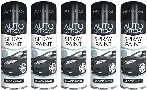 Black Spray Paint Matt Spray Aerosol Auto Spray Paints Cans Bike Van Car Black Matt Paint 250ml (5 Cans)