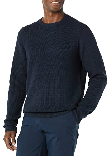 Amazon Essentials Herr långärmad mjuk beröring våffelsöm rund hals, marinblå, Large