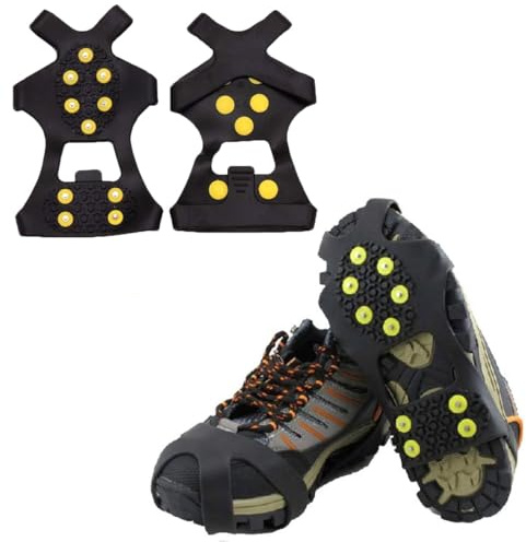 QeeHeng rutschfeste EIS- und Schneeschuhclips, Gummischuhe, rutschfeste EIS- und Schneeschuhabdeckungen, Steigeisen, leichte einziehbare EIS- und Schneeschuhe, Schuhgröße XL