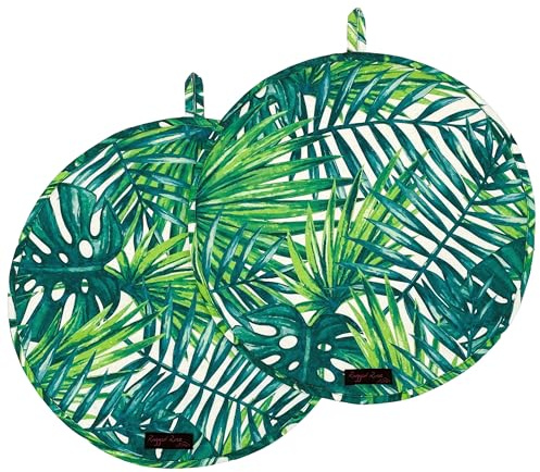 Ragged Rose Aga Cooker Hob Covers - 38 cm x 38 cm Universal Hob Mats for Gas, Oil, Electric, & Induction Aga Cookers - Pair of Machine Washable Cotton Chef’s Pads - Lime Botanicals, Pack of 2