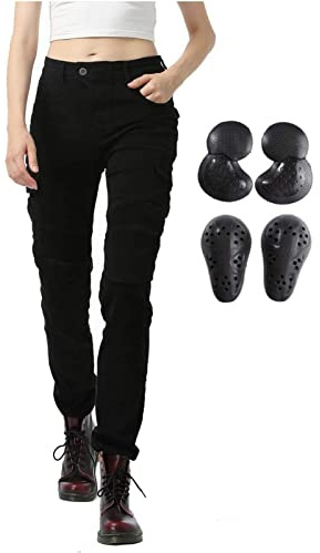 GEBIN Motorradhose Damen, Motorrad Jeans Biker Trousers, Sportliche Motorrad Hose Fahrrad Riding Schutzhose, Mit Protektoren Motorradhose (Schwarz,M)