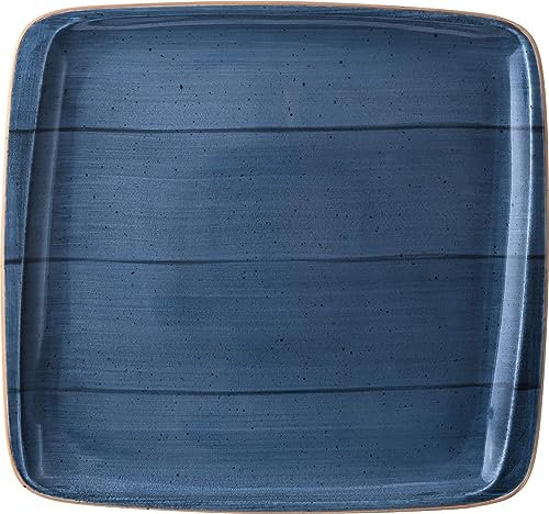 Juego de 2 platos llanos de porcelana, rectangulares, color azul y crema, Bonna Aura Dusk Moove, 32 x 30 cm, protección de bordes