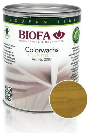 BIOFA Colorwachs lösemittelfrei farbig natürliche Holz-Wachs-Lasur mit Carnaubawachs für Holzdecken, Möbel, Spielzeug Eiche hell 1L