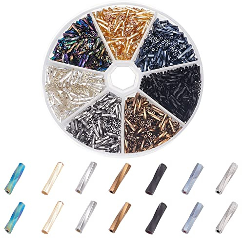 PandaHall 1260 Stück 7 Farben Glas Signalhorn Perlen 9x2 mm Metallic Rocailles Twisted Tube Beads Craft Beads Loose Spacer Bead Für Ohrringe Armbänder Halsketten Taillenkette Schmuckherstellung