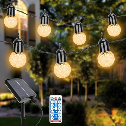 Aogled Guirnaldas Luces Exterior Solar,G40 Guirnaldas Luminosas de Exterior con 15.5M/25 Bombillas,Blanco Cálido 2700K Guirnaldas Solar con Control Remoto para Decoración Interior/Exterior