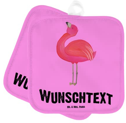 Mr. & Mrs. Panda Topflappen Bedrucken Flamingo Stolz - Personalisierte Geschenke, mit Namen, Personalisiert, Topfhandschuhe, selbst gestalten, Freundin, Freude, Rosa