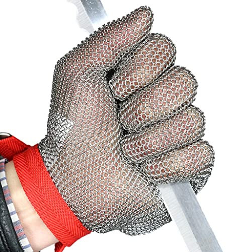 MOOFUT Kettenhandschuh Metall-Kettenhemd-Schnittschutzhandschuhe, Sicherheitsarbeitshandschuhe for Schneidarbeiten, stichfeste Handschuhe mit verstellbarem Nylon-Armband (Size : A pack of one/S)