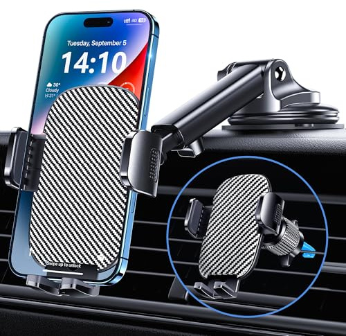 GUWEZ Phone Holder Car Mount for iPhone [Powerful Suction] Phone Mount for Car Dashboard Windshield Air Vent Universal Accessories [Thick Cases Friendly] Automobile Phone Holder Fit iPhone Smartphone