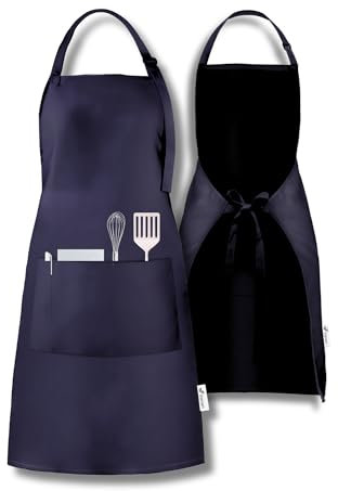 Viamart® - Professionelle Küchenschürze - Kochschürze - BBQ Schürze - Verstellbare Schnalle, Lange Bänder und 3 Praktische Taschen - Damen & Herren - Einheitsgröße - Waschbar bei 60°