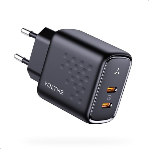 Voltme Chargeur USB-C Double GaN 45W Noir, Solide Prise USB-C pour iPhone 15/Pro, Samsung Galaxy S23 Ultra, S22, Note 20/10, iPad Pro, Pixel, MacBook Air