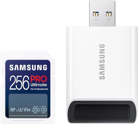 Samsung PRO Ultimate Scheda SD 256 GB, UHS-I U3, Full HD & 4K UHD, 200 MB/s di lettura, 130 MB/s di scrittura, scheda di memoria per fotocamera, PC, drone o action cam, incl. lettore di schede USB,