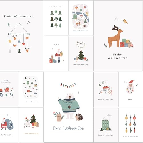 Weihnachtskarten mit Umschlag Set - 30 verschiedene Designs Klappkarten Weihnachtsgrußkarten