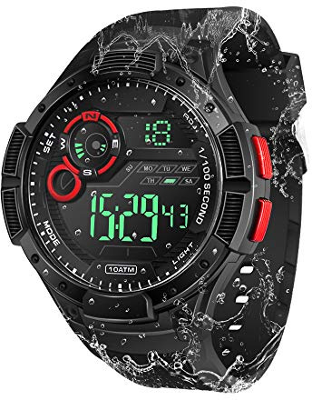 TEKMAGIC Taucheruhr 100 Meters 10 ATM Wasserdicht mit Wecker, Stoppuhr, Timer, Kalender, Dualzeit Funktionen