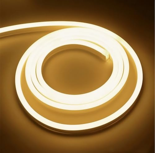 ONSSI® Tira LED Neón 220V COB Flexible (3M, Blanco Cálido),12W/m, IP65 Impermeable, Corte Cada 10cm, con Enchufe e Interruptor y Cinta Adhesiva, para Decoración del Hogar y Espacios Comerciales