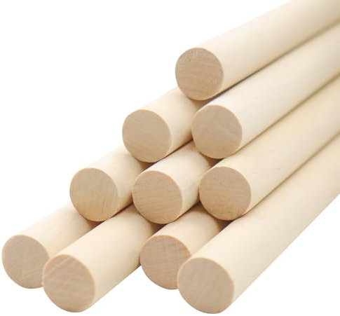 OMJMYY 10 pcs Hardwood Dowels - 15mm x 30cm, Unfinished, Perfect for Woodcraft & DIY Projects
