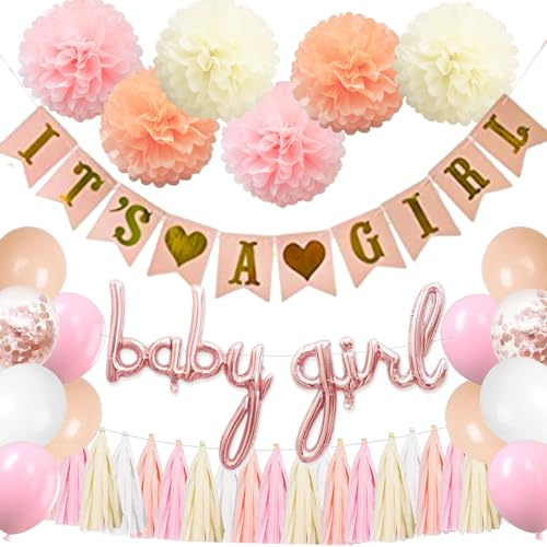 Dusch Dekorationen für Mädchen - Es ist ein Mädchen Baby Dusche Banner, Geschlecht Enthüllen Party Dekorationen mit Zubehör und Ballons