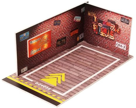 Sharplace 1:24 Parkplatz-Fahrzeug-Garage-Vitrine mit LED-Beleuchtung, PVC-Druckguss-Auto-Ausstellungsmodell für die Modellauto-Ausstellungssammlung, Rotbraun