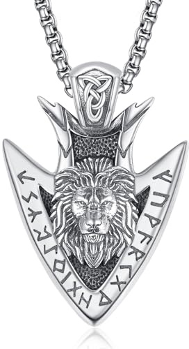 Pfeilspitze Kette Herren Silber 925 Wikinger Pfeilspitze Anhänger Halskette Löwe Kettenanhänger Halskette Wikinger Halskette mit Löwen Pfeilspitze Schmuck Geschenke für Männer
